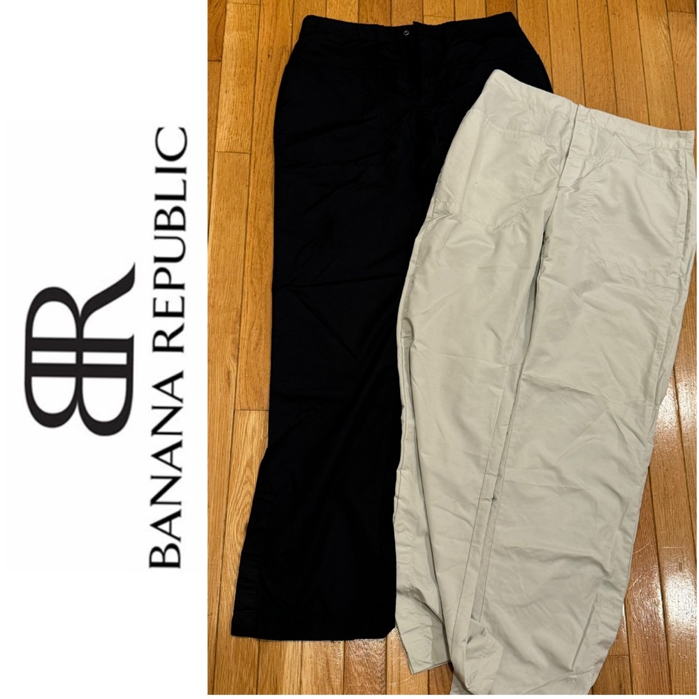 Banana Republic khaki & black (2) light weight nylon straight leg w pockets sz 6